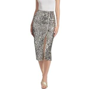 Sachin & Babi Talisa Sequin Midi Skirt Silver Pearl Crystal Embellished NWT 0